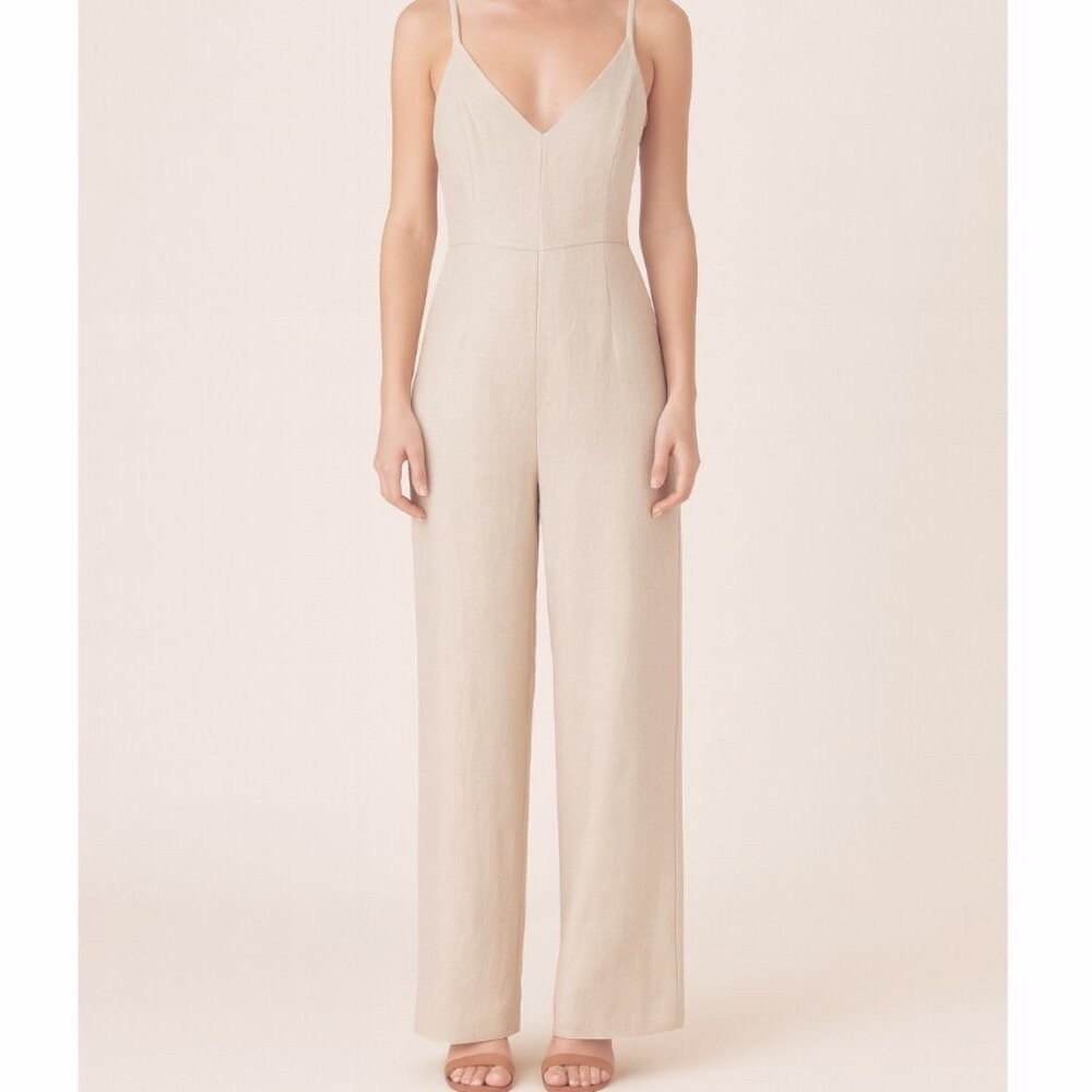 Kookai Australia Beige Neutral Sleeveless V Neck Wide Leg Jumpsuit Size S/M